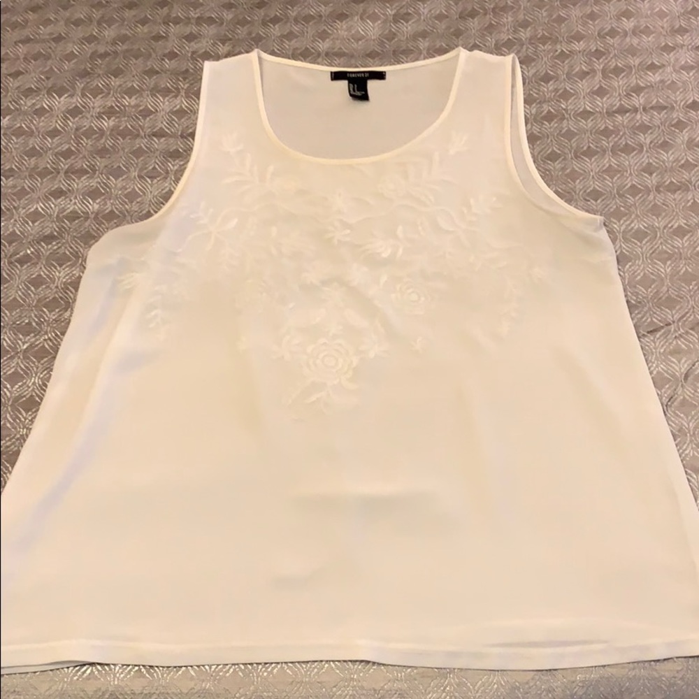 Forever 21 Embroidered White Tank Top Blouse